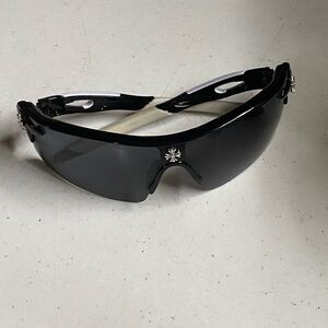 Chrome Hearts Black Shield Sunglasses with Silver Cross Accents